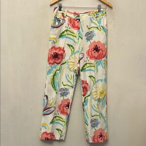 Silk Club Collection Floral Cotton Pants Size 8 EUC